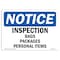 Signmission OSHA Sign, 10" H, Rigid Plastic, NOTICE Inspection Bags Packages Personal Items Sign, Landscape OS-NS-P-1014-L-15833 - alternate 1